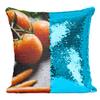 Fabulous Sequin Pillowcase, Turquoise Bunch of Tomatoes with Orange and White Carrots view 1