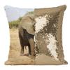 Fabulous Sequin Pillow Cover, Gold African Elephant Savannah Wildlife Photo view 1