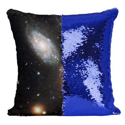 Fabulous Cushion with Sequin Cover, Blue Milky Way Galaxy Space Stars