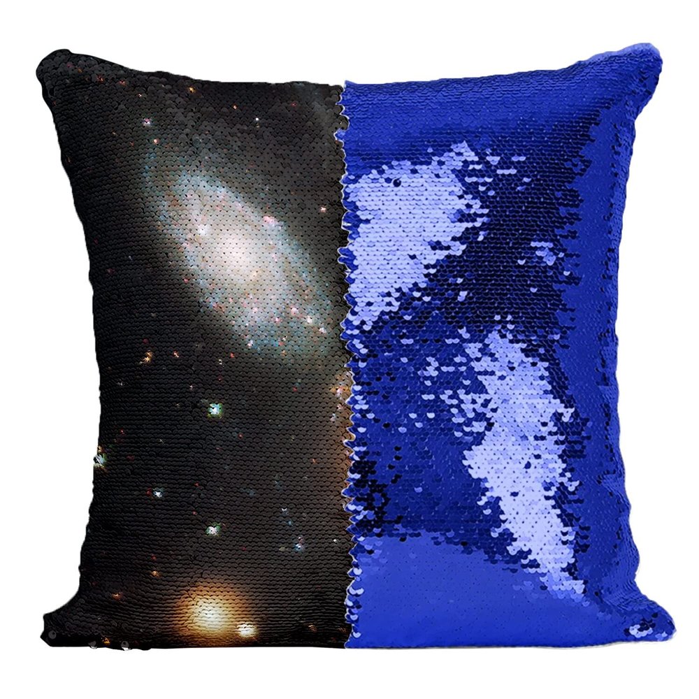 Fabulous Cushion with Sequin Cover, Blue Milky Way Galaxy Space Stars