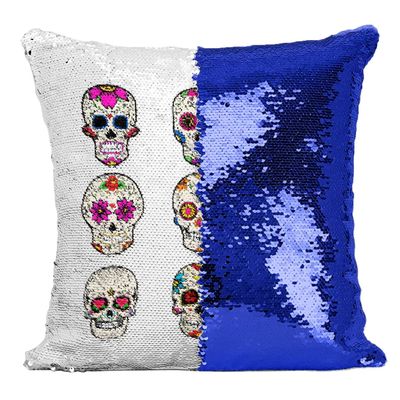 Fabulous Sequin Pillow Cover, Blue Crane Muerte Mexico Halloween Set