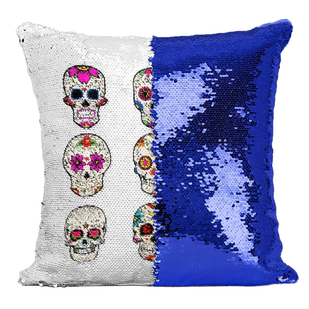 Fabulous Sequin Pillow Cover, Blue Crane Muerte Mexico Halloween Set