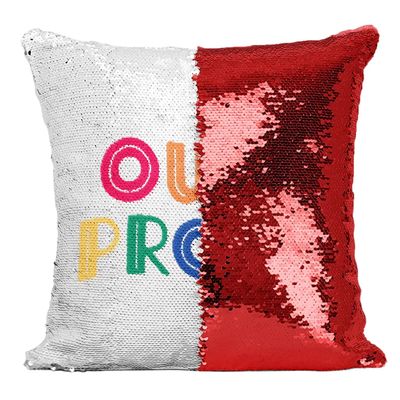 Fabulous Reversible Sequin Pillow, Red Out and Proud LGBTQ+ Gay Lesbian Rainbow