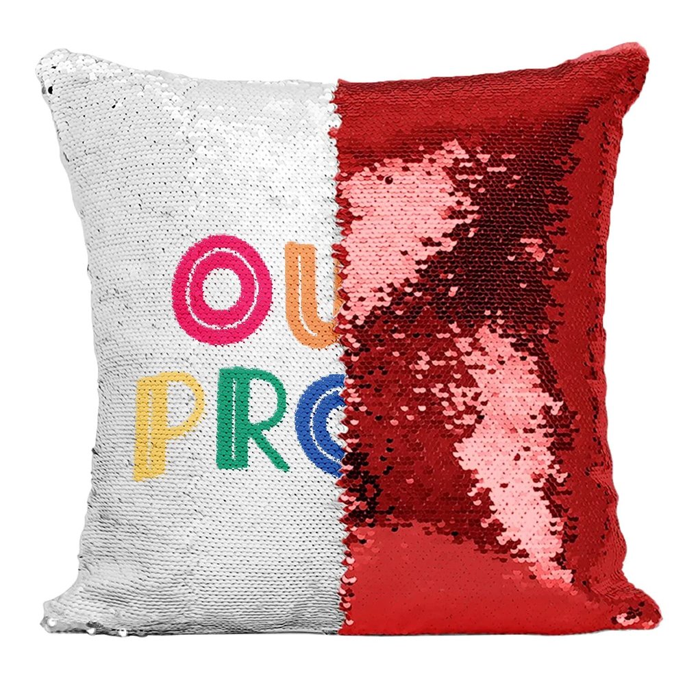 Fabulous Reversible Sequin Pillow, Red Out and Proud LGBTQ+ Gay Lesbian Rainbow