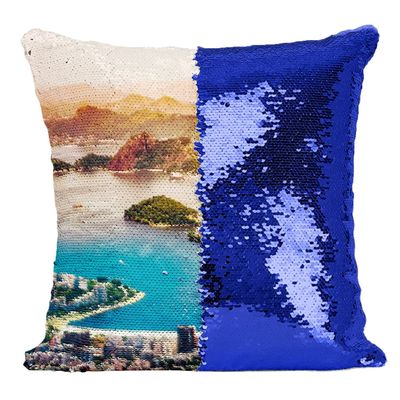 Fabulous Sequin Pillow Cover, Blue Rio de Janeiro Bay, Brazil