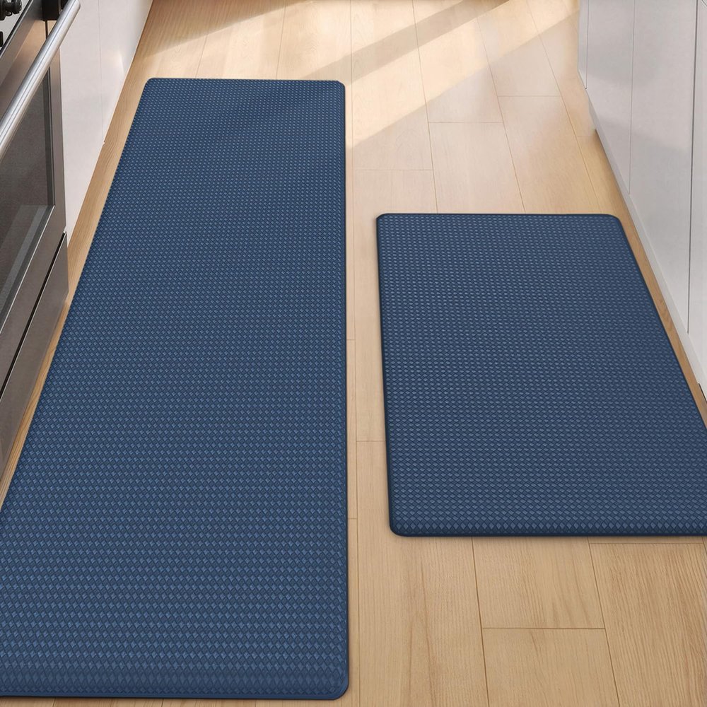 COLOR&GEOMETRY Kitchen Runner Set of 2, Washable Non-Slip Mats, Oil-Resistant and Waterproof, Rubber-Backed, Blue, 44 x 75 cm + 44 x 150 cm