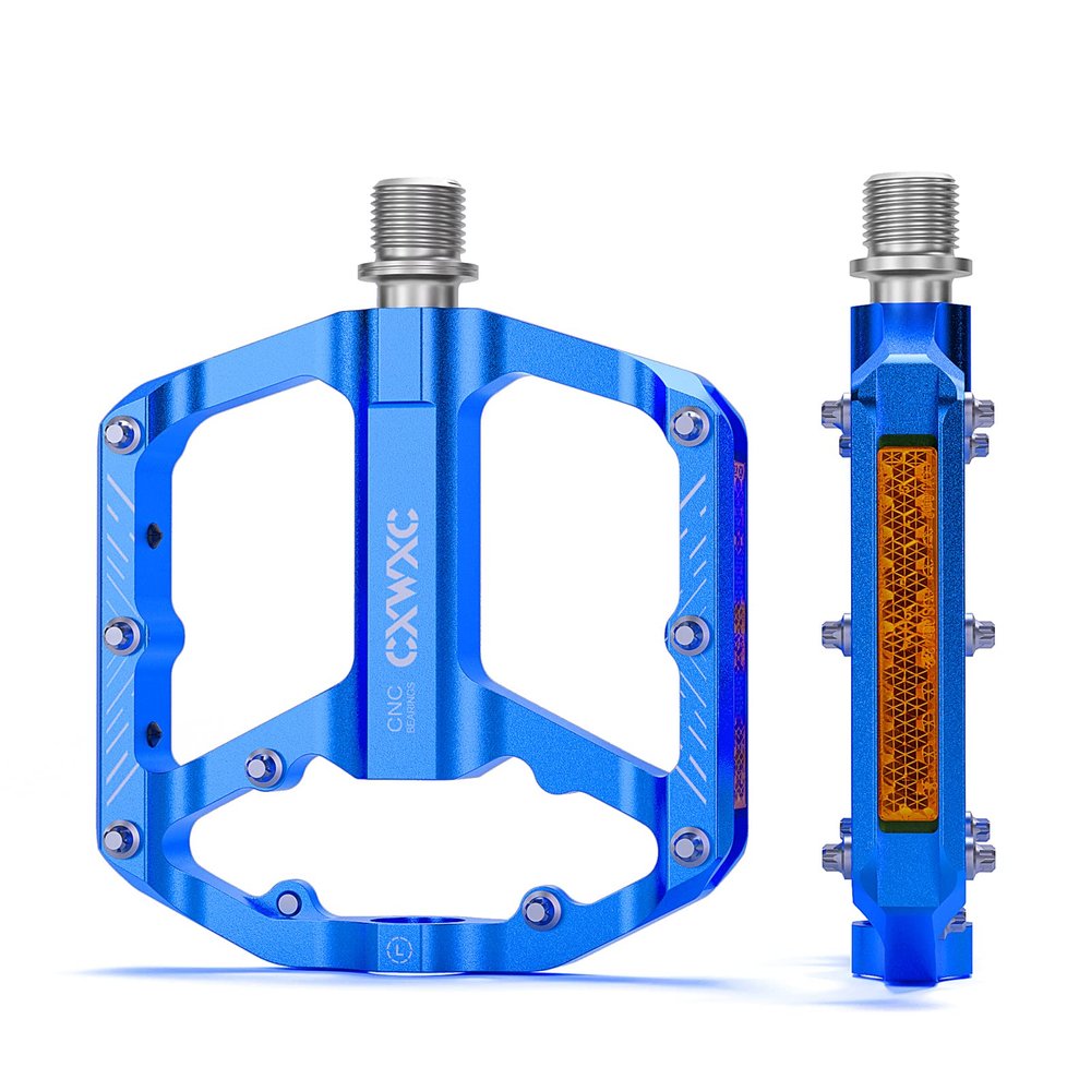 CXWXC CNC Aluminum Bike Pedals, 9/16-Inch, 3 Sealed Bearings, 16 Pins, Reflectors
