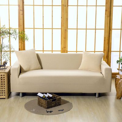 YOPOIY Water-Resistant Couch Cover for 3-Seater Sofa, Thick Jacquard Pattern Polyester-Spandex Furniture Protector with Elastic Bands, Beige, 1-Seater 90–140 cm