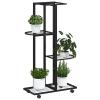 Susany 4-Tier Plant Stand with Wheels, Black Iron, 44 x 23 x 80 cm view 4