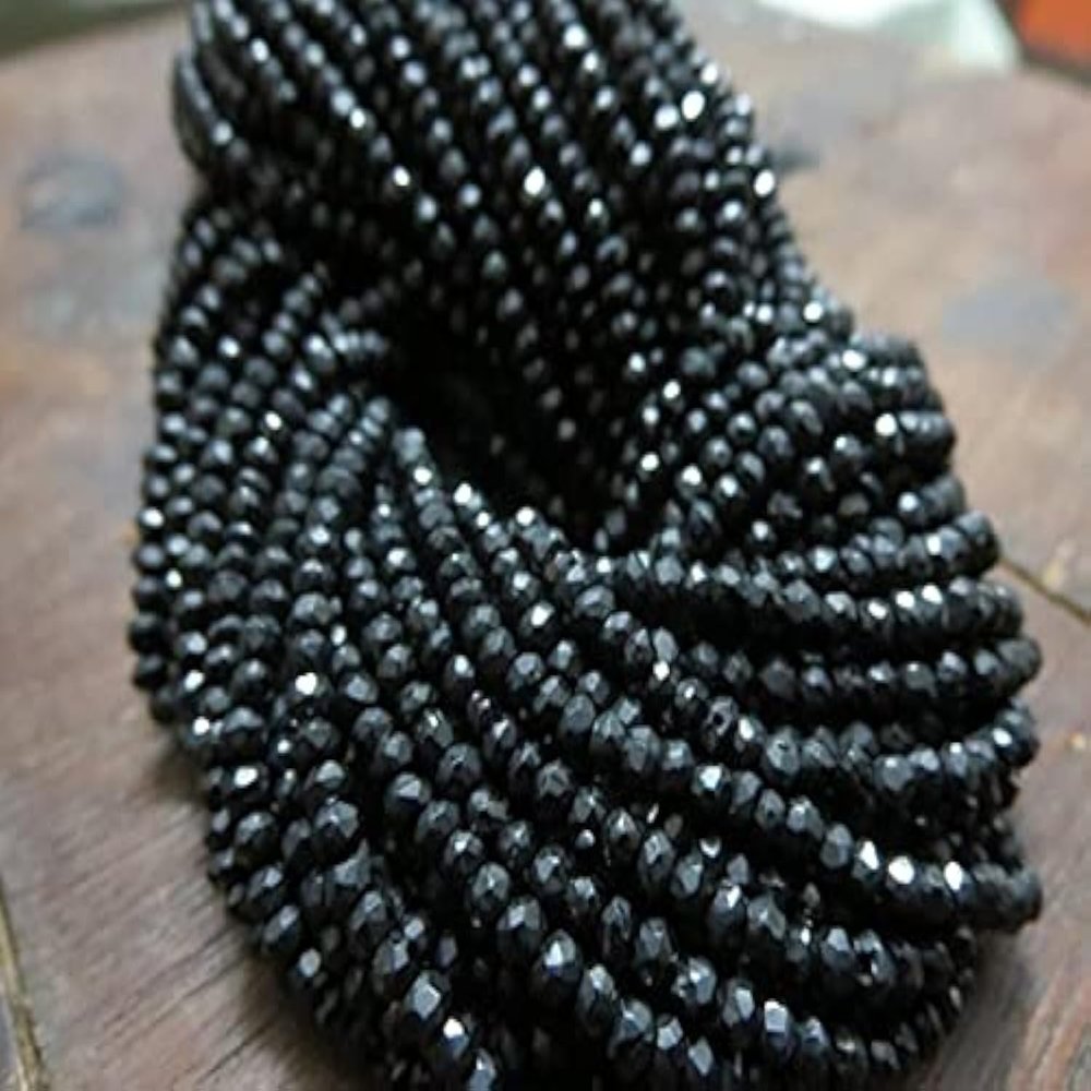 LKBEADS 100-Strand Lot Natural Black Spinel Rondelle Beads, Faceted, 3.5 mm, 14 in.