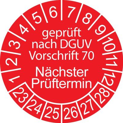 1,000 Inspection/Safety Stickers, 30 mm Diameter, Various Texts, Red