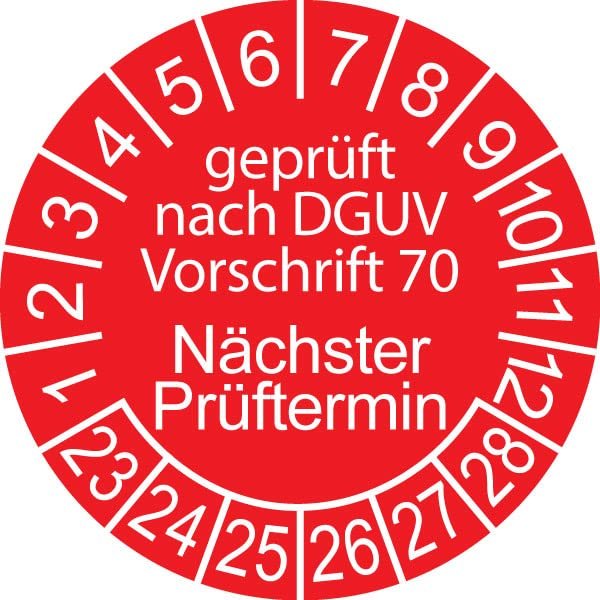 1,000 Inspection/Safety Stickers, 30 mm Diameter, Various Texts, Red