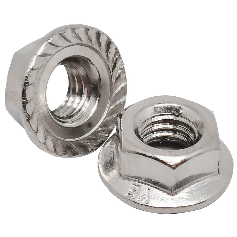 10 Flange Nuts, Serrated Hex Locknuts, Left-Hand Thread, M6 x 1.0 mm, 304 Stainless Steel