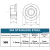 10 Flange Nuts, Serrated Hex Locknuts, Left-Hand Thread, M6 x 1.0 mm, 304 Stainless Steel view 2