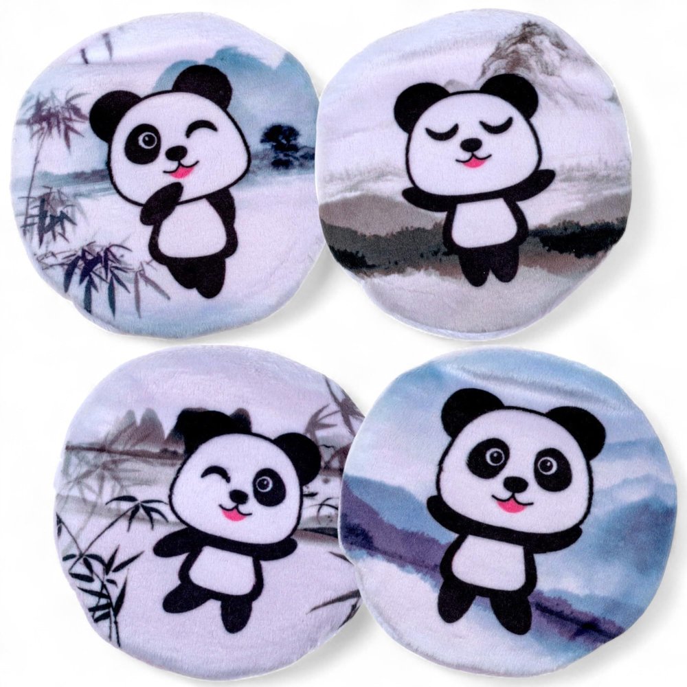 Set of Hand Warmers with Knitted or Fleece Covers, Finger Warmers for Cold Hands in Winter (Pandas, Set of 4)