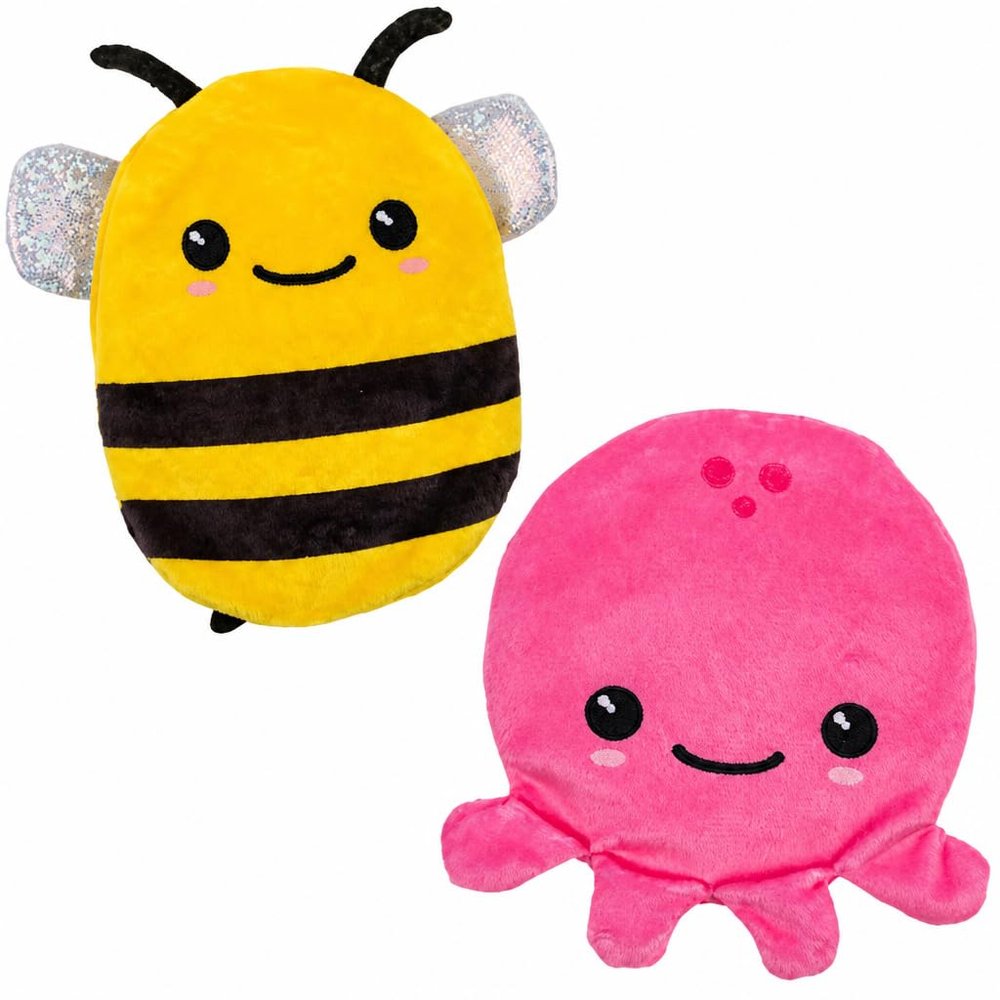 Set of Hand Warmers with Knitted or Fleece Covers, Kawaii Bee & Octopus, 2-Piece Set