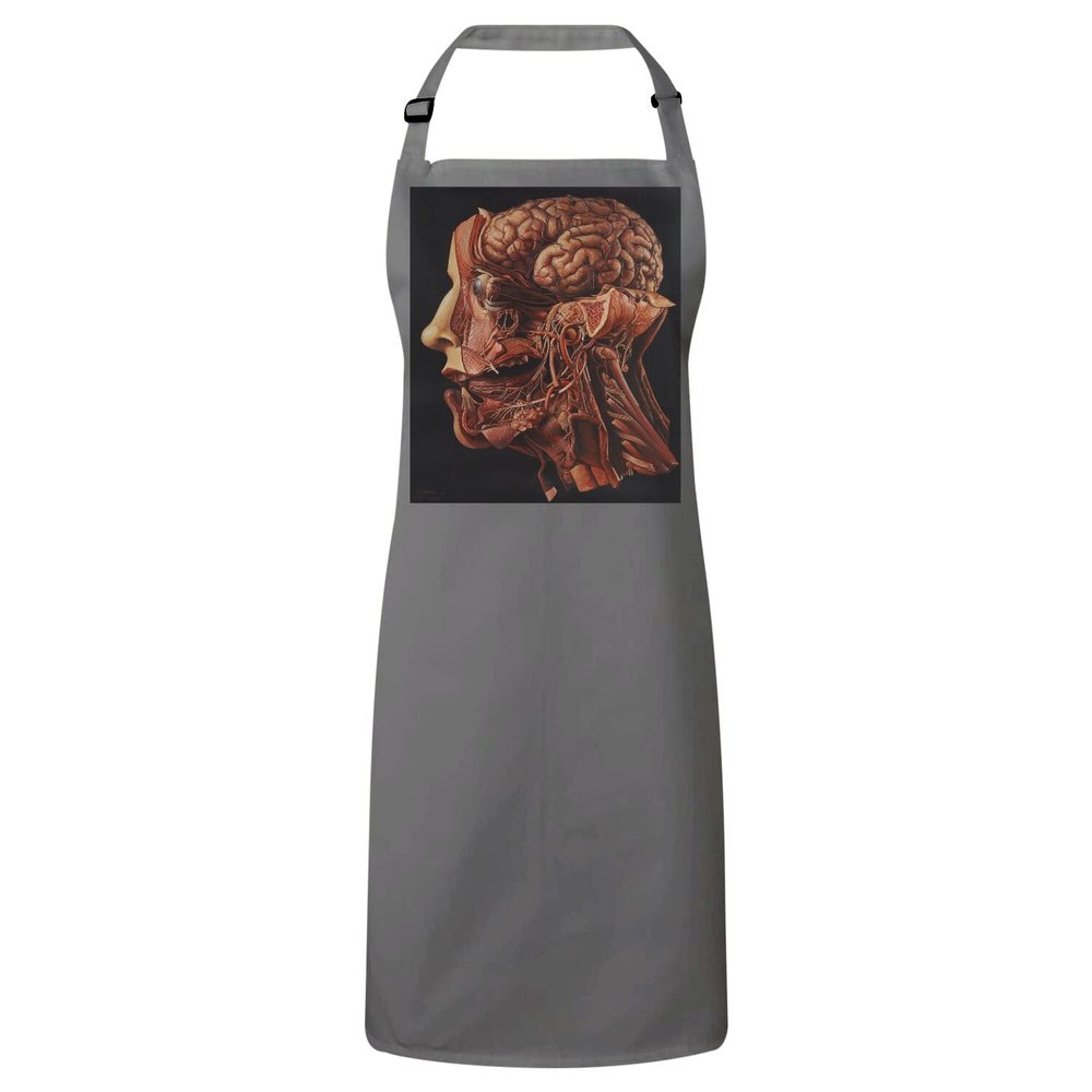 Fabulous Premium Kitchen Apron, Gray, Human Head Dissection Engraving, Medical Anatomy
