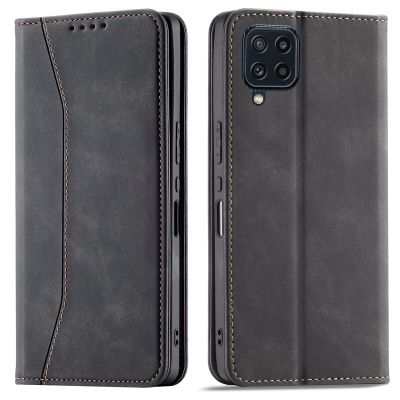OKZone Compatible with Samsung Galaxy M32 4G, PU Leather Flip Case with Card Slots and Stand Function, Black