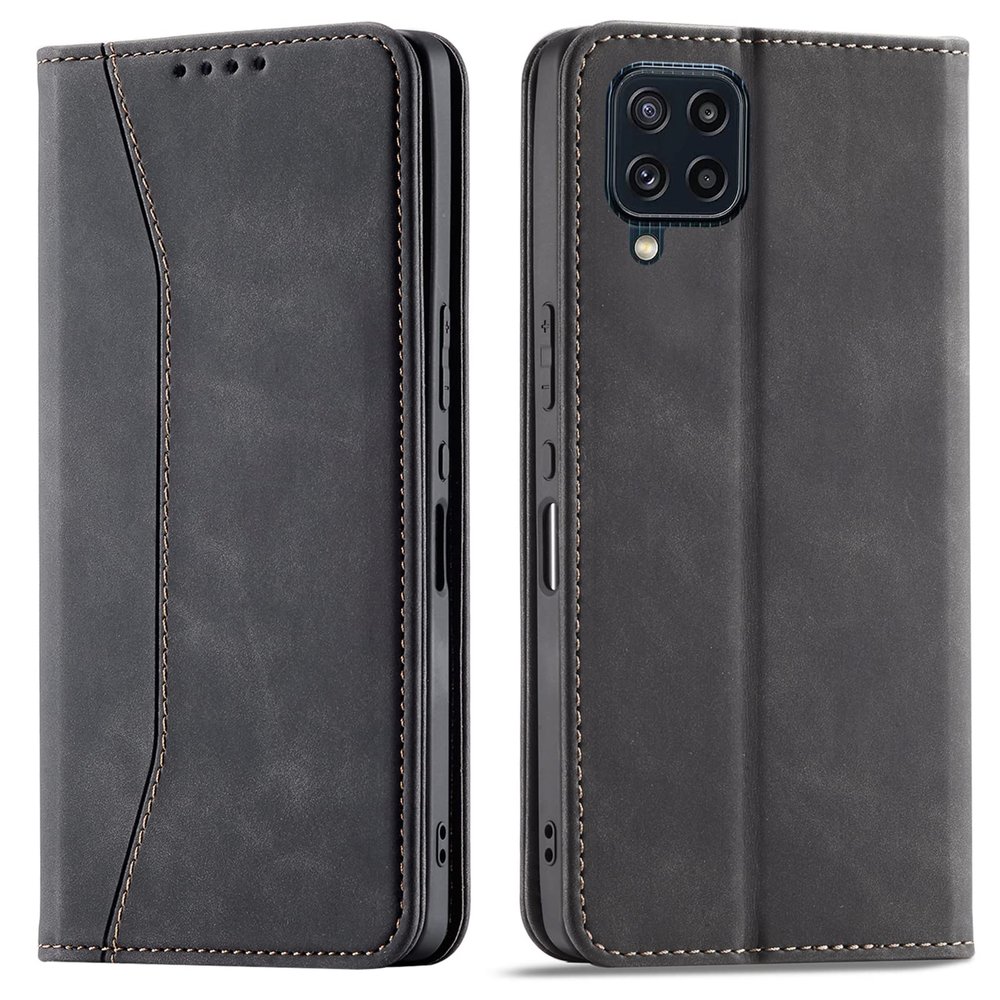 OKZone Compatible with Samsung Galaxy M32 4G, PU Leather Flip Case with Card Slots and Stand Function, Black