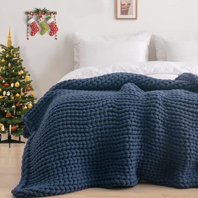 MHUQIA Chunky Knit Blanket, 60 x 60 cm, Chenille Throw