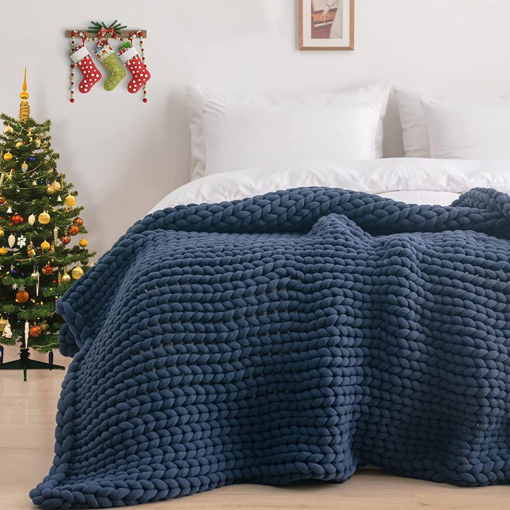 MHUQIA Chunky Knit Blanket, 60 x 60 cm, Chenille Throw