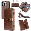 SINQERISHT iPhone 11 Pro Max 3-in-1 Wallet Case with Lanyard, Zipper and Card Slots, Brown view 1