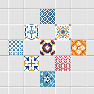 INDIGOS UG Tile Stickers for Bathroom and Kitchen, Colorful Set 069 Theben, 30 x 30 cm, 63 Pieces, Self-Adhesive Floor and Wall Tiles