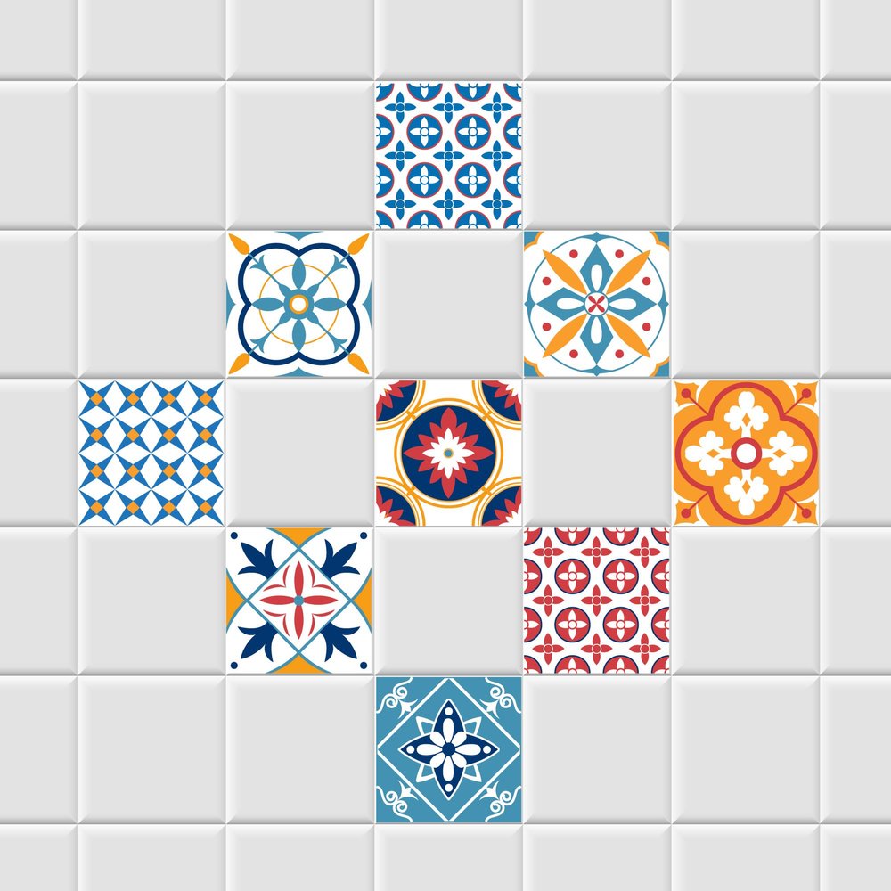 INDIGOS UG Tile Stickers for Bathroom and Kitchen, Colorful Set 069 Theben, 30 x 30 cm, 63 Pieces, Self-Adhesive Floor and Wall Tiles