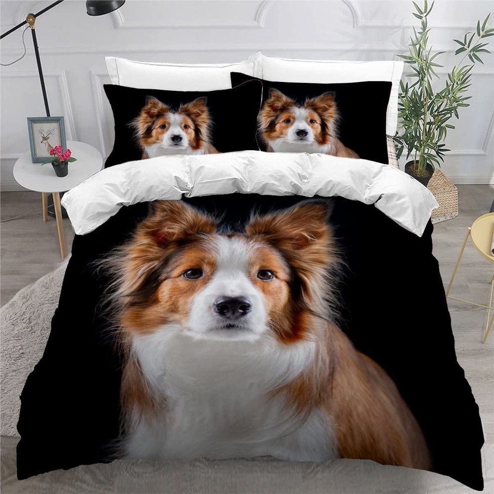 VASENA Border Collie 3-Piece Bedding Set, 200 x 200 cm, Black