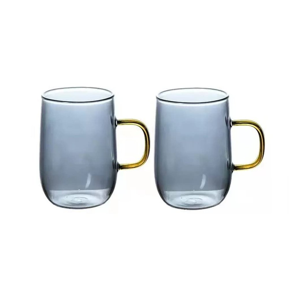 Clear Lead-Free Glass Coffee Cups, 2-Piece Set, Smoke Gray, with Handles, 300 ml