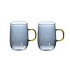Clear Lead-Free Glass Coffee Cups, 2-Piece Set, Smoke Gray, with Handles, 300 ml view 1