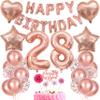 28th Birthday Cake Decorations for Women, Rose Gold Balloon Gift Set view 1