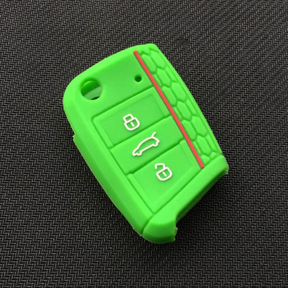 CSHU Silicone Keychain Car Key Case with Key Ring, Green, for VW Polo, Golf 7 MK7, Skoda Octavia Combi A7, Seat Leon, Ibiza and Cuptra