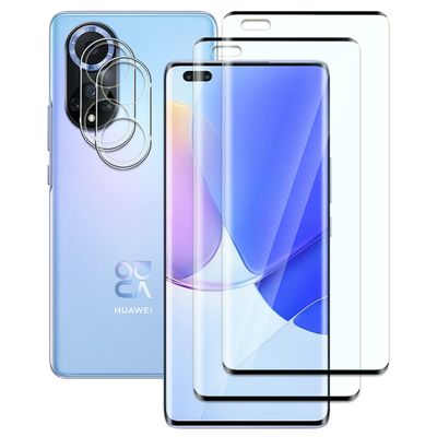 FWang Tempered Glass Screen Protector for Huawei Nova 9 Pro, 3D Full Coverage, 9H Scratch-Resistant, Bubble-Free, HD, 2-Pack with 2 Camera Protectors