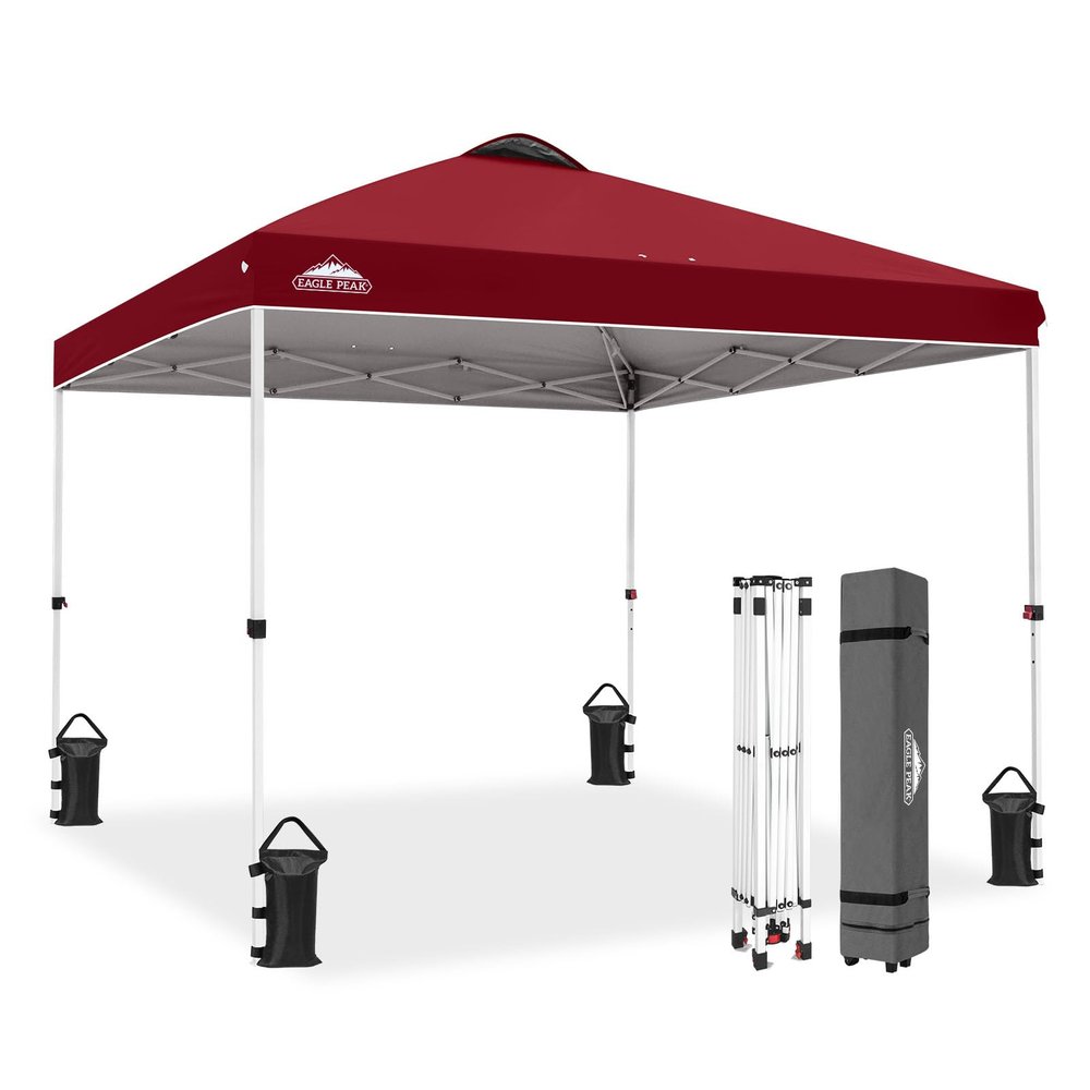 EAGLE PEAK Pop-Up Canopy Tent, 3 x 3 m, Instant Setup, Straight Legs, Burgundy Red