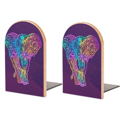 Cosmic Elephant Trippy Animal Bookends for Shelves
