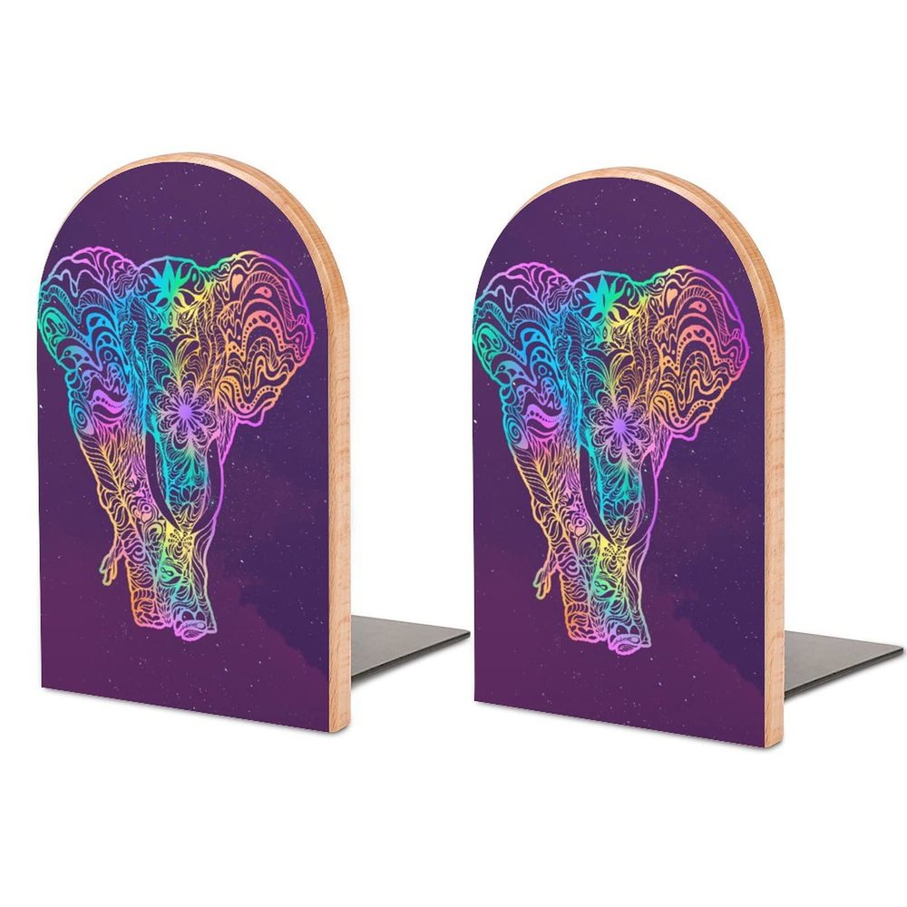 Cosmic Elephant Trippy Animal Bookends for Shelves