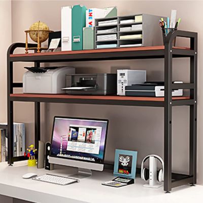 GUODDM Wooden Desk Organizer, Adjustable 2-Tier Desktop Bookshelf and Printer Stand