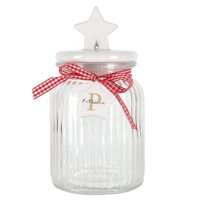 Herz & Heim Leonardo Glass Cookie Jar, Personalized with Your Name, Christmas, Elongated, Star