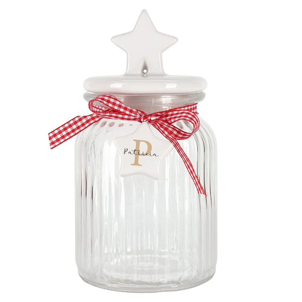 Herz & Heim Leonardo Glass Cookie Jar, Personalized with Your Name, Christmas, Elongated, Star