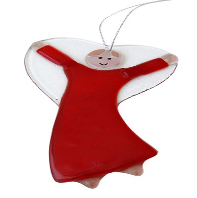 Glass Angel, Approx. 12 cm, Red, for Hanging – Handmade