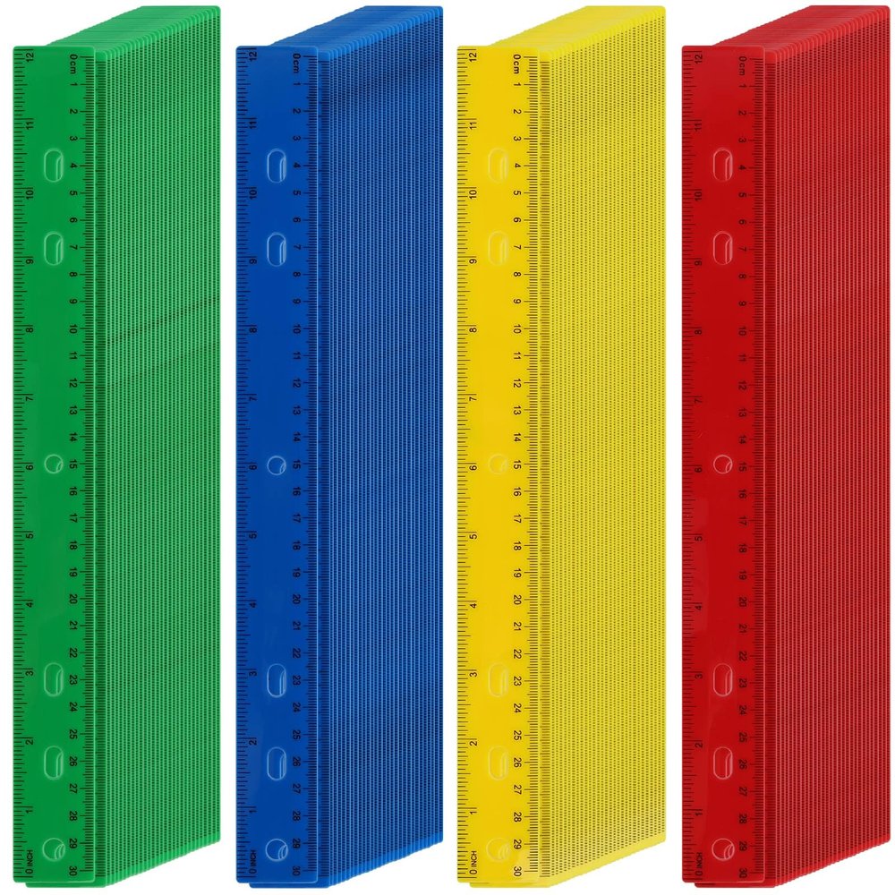 HOZEON 120-Pack 12-Inch Colorful Plastic Rulers with Holes, Metric and Inch Scales