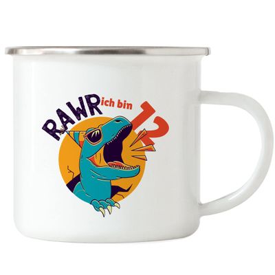 Hey!Print Rawr, I'm 12 Enamel Mug – Funny T-Rex 12th Birthday Gift