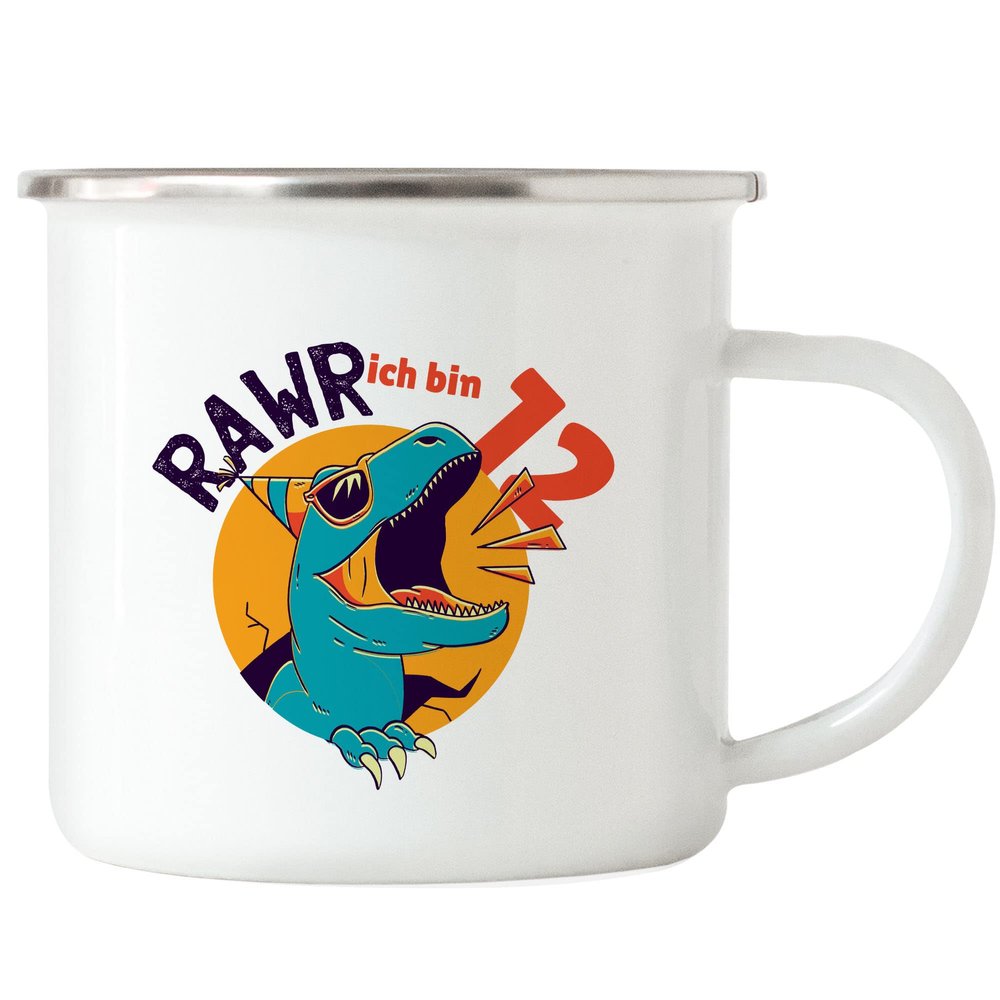 Hey!Print Rawr, I'm 12 Enamel Mug – Funny T-Rex 12th Birthday Gift