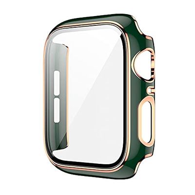 AEMALL Glass Screen Protector Case for Apple Watch Series 7/8, 41 mm, Green/Rose Gold