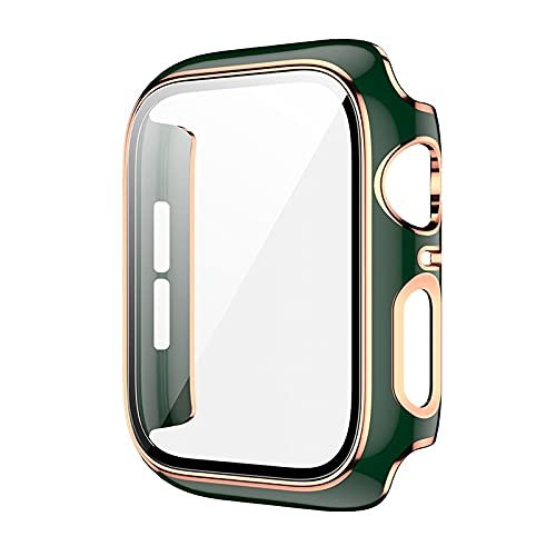 AEMALL Glass Screen Protector Case for Apple Watch Series 7/8, 41 mm, Green/Rose Gold