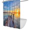BYJING Art Natural Seascape Sunset Birds Shower Curtain Set with Hooks, Blue Sky Bridge, Opaque Weighted Hem, 120 x 180 cm view 1