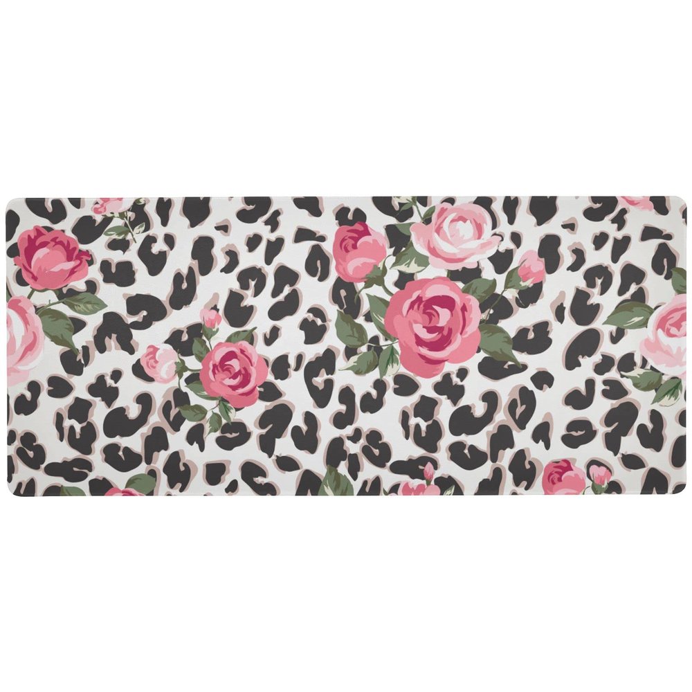 Large Rose Leopard Mouse Pad, Waterproof Desk Mat, 80 x 30 cm