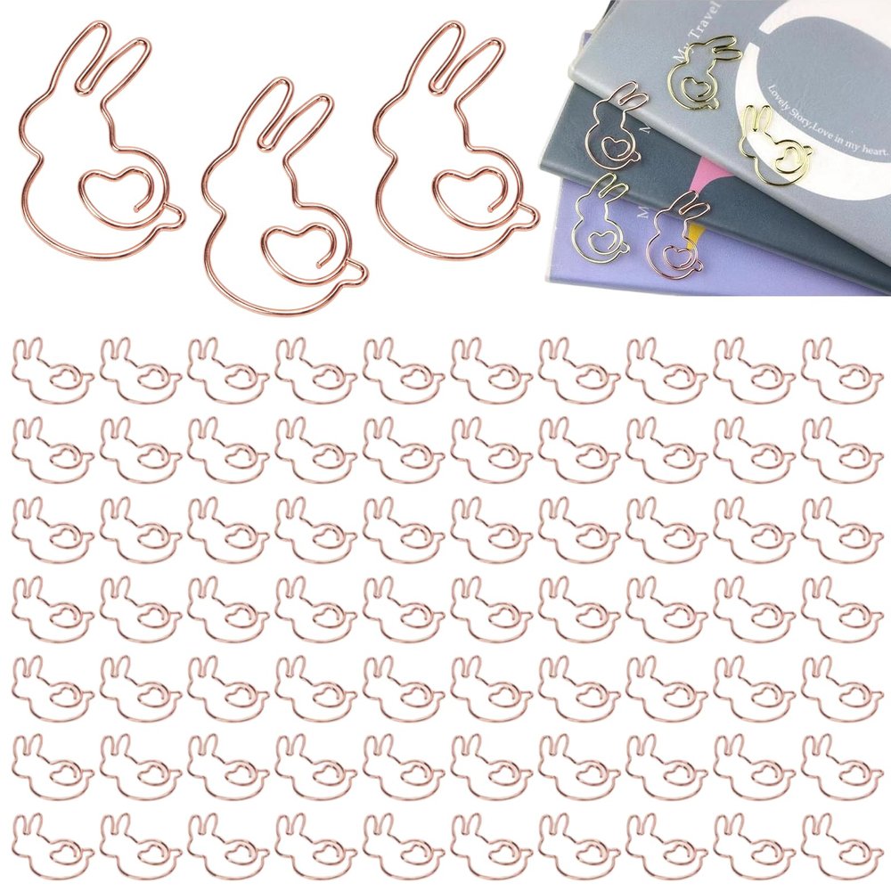 Cyrank Bunny Paper Clips, 100 Pieces, Rose Gold