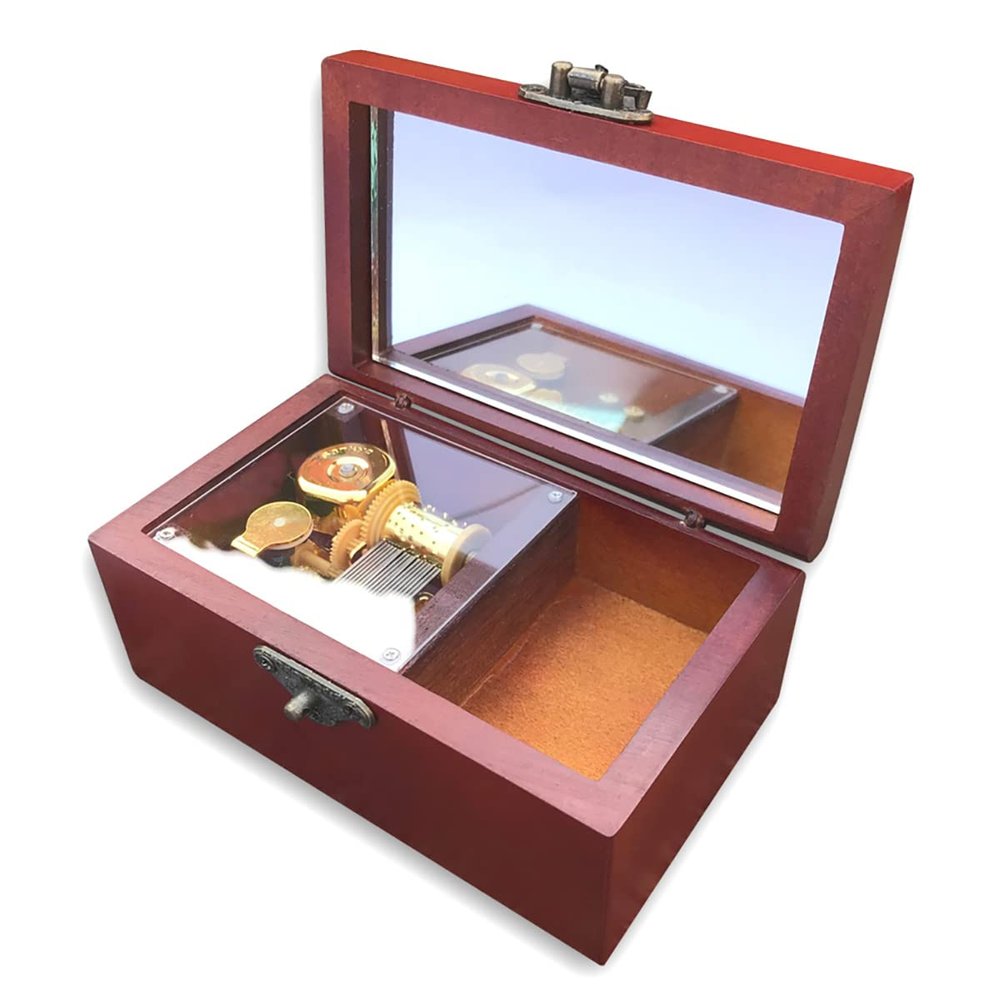 BinkeGG Play (Puppy Love) Brown Wooden Music Box Jewelry Box with Antique Lock and Sankyo Mechanism, Option: 65 Melodies